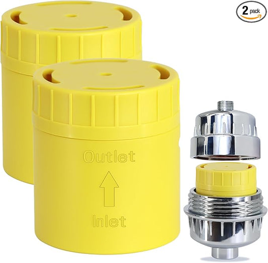 2-PACK High Output Universal Shower Filter Replacement Cartridge–Efficiently Remove Chlorine, Heavy Metals & dirt, Infused with Vitamin C Lemon Scent – Promote Healthier Hair & Skin
