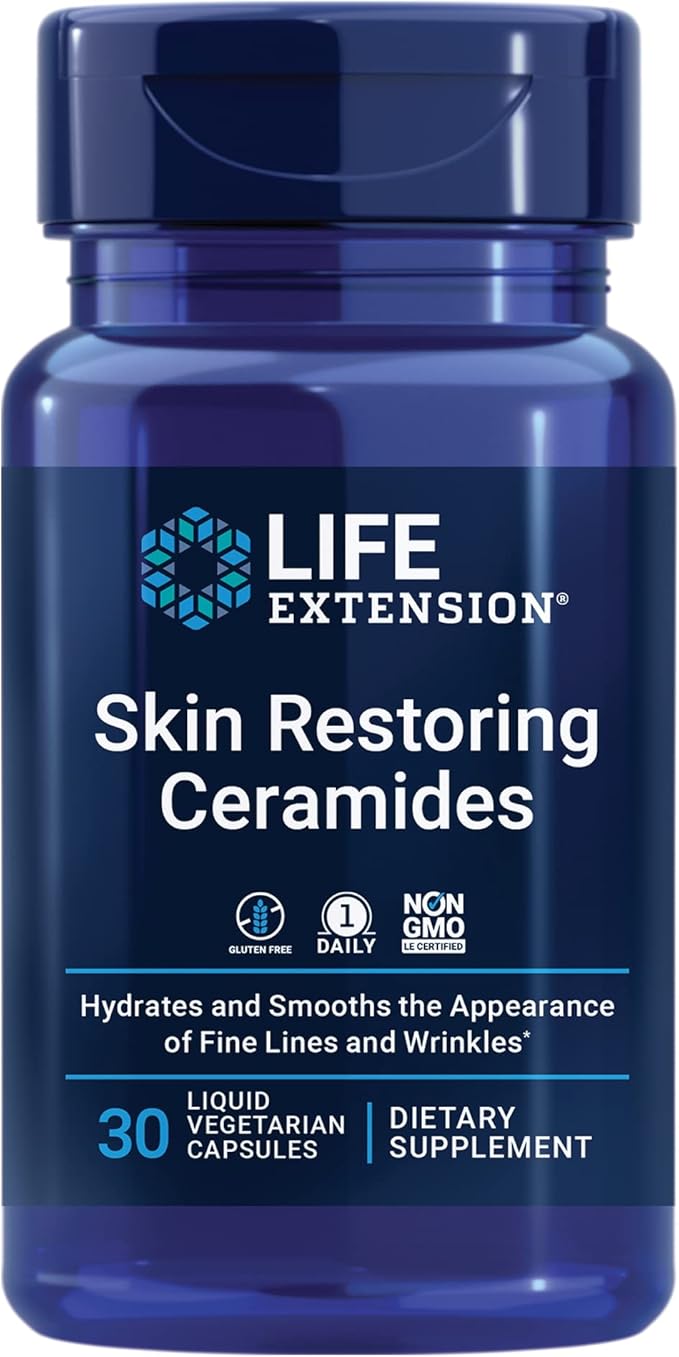 Life Extension Skin Restoring Ceramides* – Wheat Oil Extract – Hydrates & Smooths The Appearance of Fine Lines & Wrinkles – Gluten-Free, Non-GMO, 1-Daily, Vegetarian – 30 Liquid Capsules