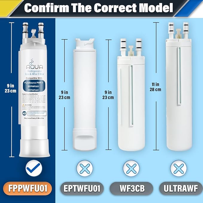AQUA012 FPPWFU01 Water Filter Replacement Compatible with EPPWF01 PureAdvantage PWF-1 FPPWFU01 PurePour PWF-1Refrigerator Water Filter(3 Packs)