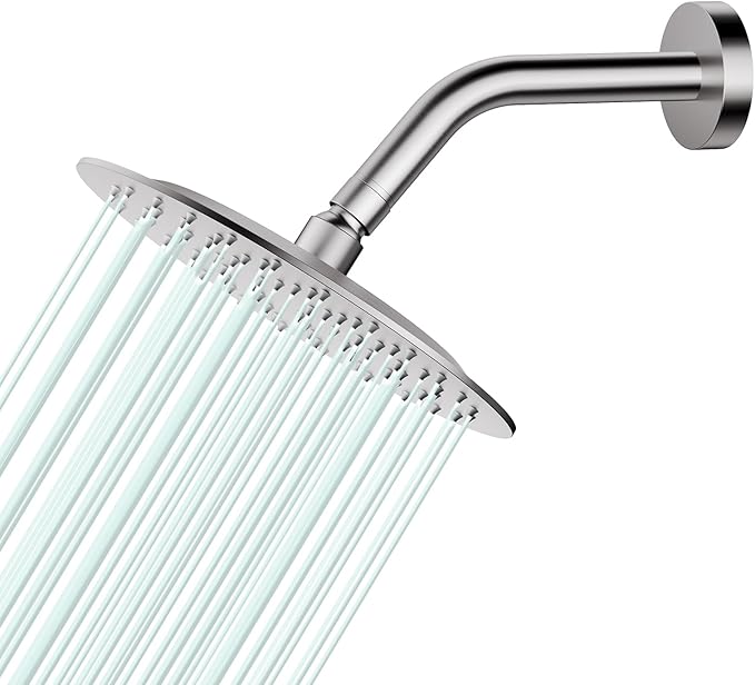 All Metal Rain Shower Head - Heavy Duty Stainless Steel, Easy Install, High Water Flow, Ultra-Thin Modern Design for Bathroom (Brushed Nickel, 8)