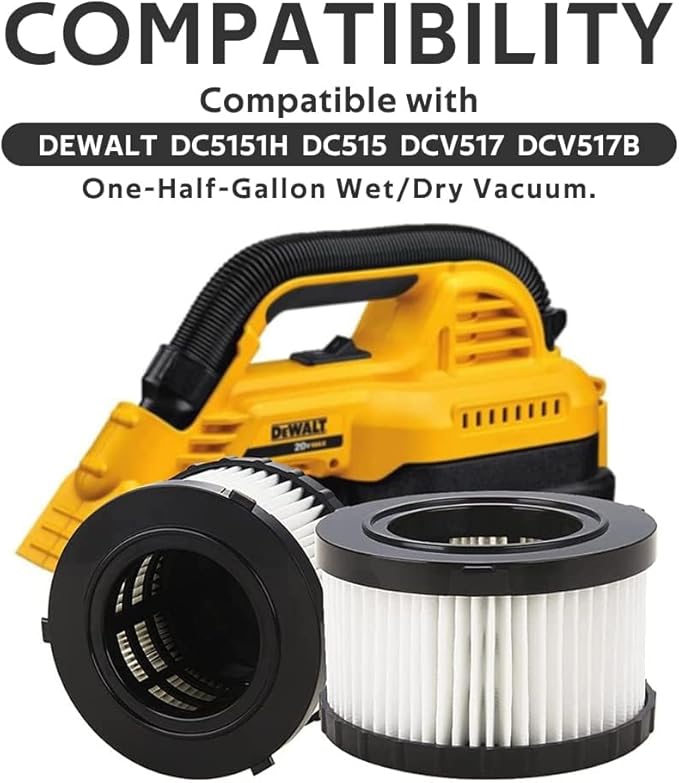 2 Pack DC5151H Replacement HEPA Filter for DEWALT DC5151H DC515 DCV517 Wet Dry Vacuum