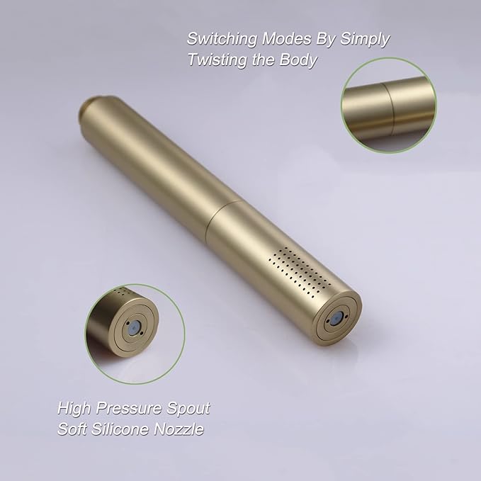 Brass Brushed Gold Shower Head 2 in 1 Function High Pressure 7 inch Hand Held Shower Head Dual Modes High Flow Shower Wand with 59 inch Hose and Shower Bracket