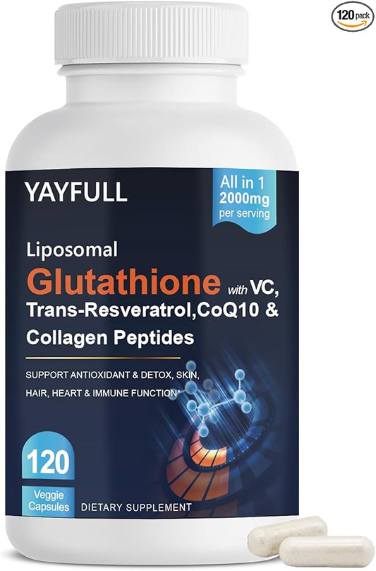Liposomal Glutathione 2000mg Supplement with Vitamin C & Resveratrol, Antioxidant Capsules for Immune Support, Liver Detox, Skin & Cellular Health (120 Count (Pack of 1)