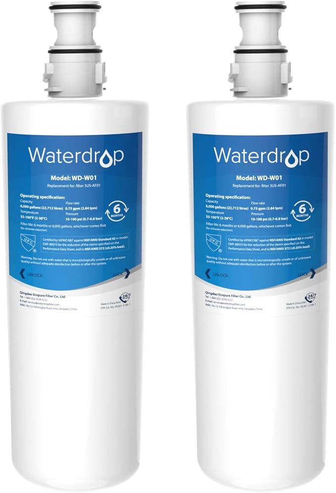 Waterdrop 3US-AF01 Under Sink Water Filter, Replacement for Standard Filtrete® 3US-AF01, 3US-AS01, Aqua-Pure AP Easy C-CS-FF, WHCF-SRC, WHCF-SUFC, WHCF-SUF, NSF/ANSI 42 Certified, Pack of 2