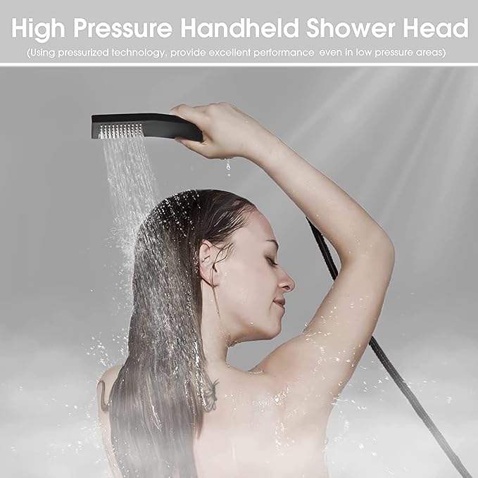 All Metal Rain Shower Heads with Handheld Spray Combo, High Pressure Square 10'' Shower Head with 11'' Extension Arm, Black Shower Head with 78'' Anti-leak Hose, Dual 2 in 1 Waterfall Showerhead