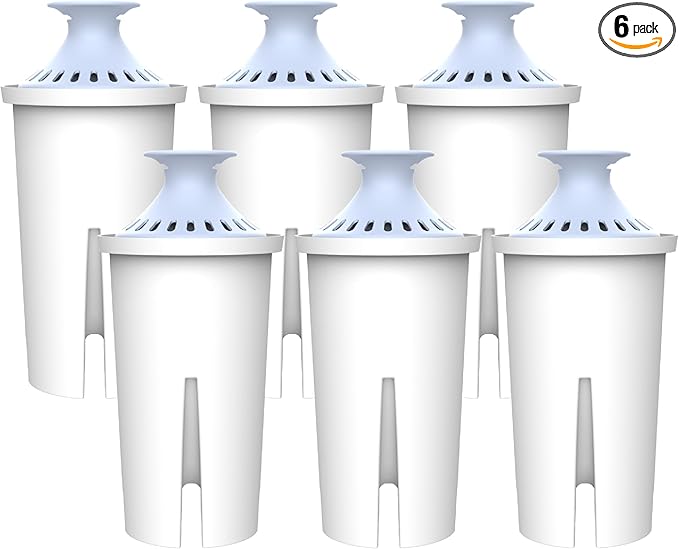 AQUA CREST Alkaline Water Filter, Intended for Brita® Pitchers and Dispensers, Everyday, UltraMax, Metro+, XL and More, NSF Certified, 2 Months, 6 Count, Mineralized Alkaline Water, Increases Water PH