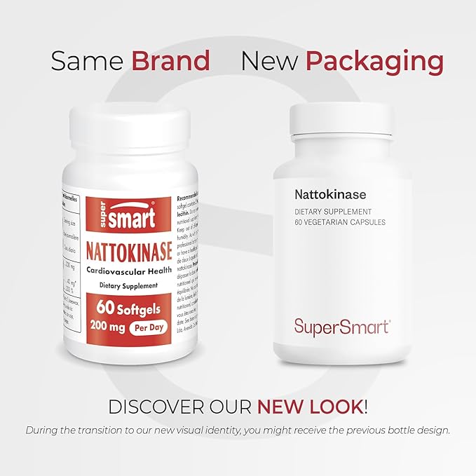 Supersmart - Nattokinase 2600FU or 200mg per Day (Highly Bioavailable) - Japanese Natto Extract - Enhanced with Vitamin E - Fibrinolytic Enzyme | Gluten Free - 60 Softgels