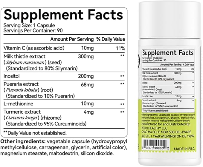 OxyEnergy Silymarin Milk Thistle 300mg Extract with Vitamin C, Inositol & Pueraria, Liver Detox & Repair Support, Antioxidant Support, 90 Vegetarian Capsules