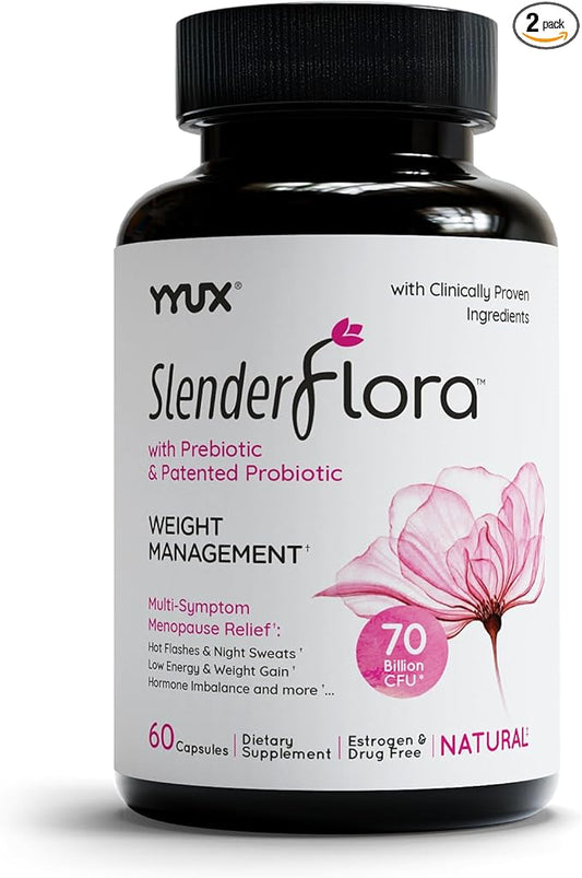 SlenderFlora - Menopause Probiotic Supplement | Weight Management, Hot Flashes, Night Sweats, Bloating | 70 Billion CFU | Gluten, Soy & Dairy Free | 60 Ct, Pack of 2