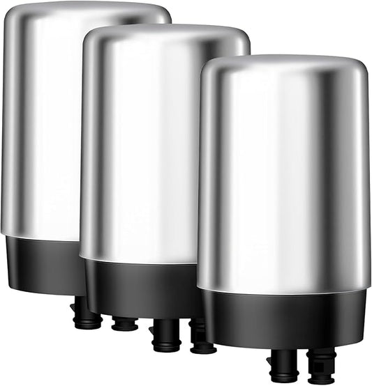 AQUA CREST Faucet Water Filter, Replacement for Brita® Filter, Brita® 36311 On Tap Water Filtration System, FR-200, FF-100, 100 Gallons, Chrome (3 Packs)