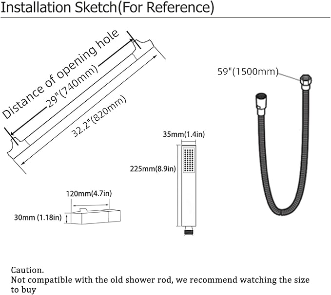 Matte Black Handheld Shower with Slide Bar Square Handheld Shower Head with Hose High-Pressure Shower Head with 29" Long Slide Bar Combo Adjustable Height