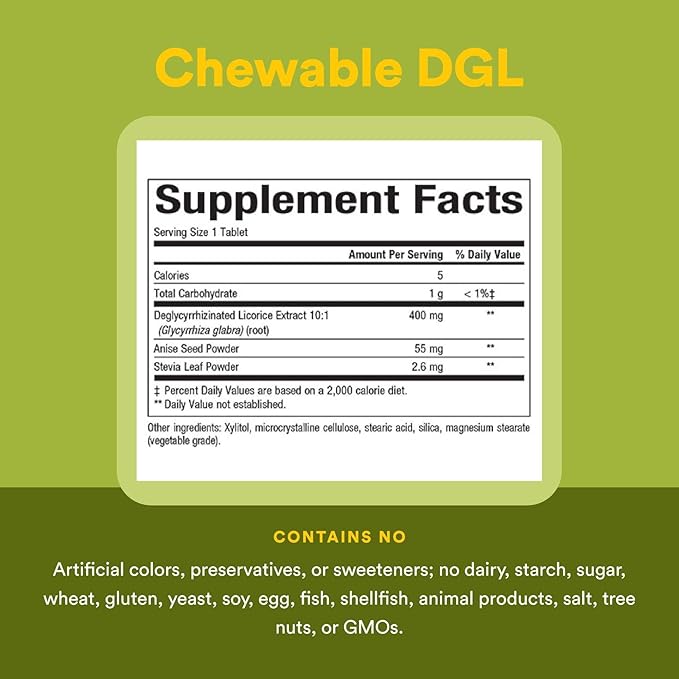 Natural Factors Chewable DGL 400 mg, Licorice Extract for Healthy Digest, 180 Chewable Tablets
