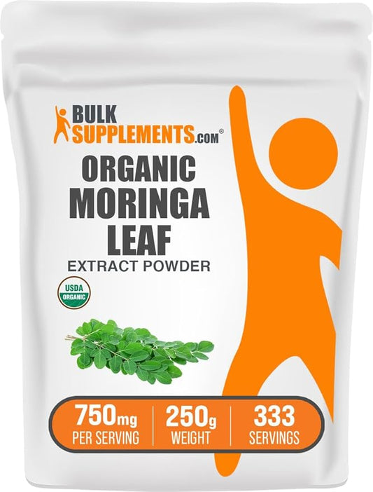 BulkSupplements.com Organic Moringa Extract Powder - Superfood Supplement, from Moringa Oleifera - Vegan & Gluten Free, 750mg per Serving, 250g (8.8 oz) (Pack of 1)