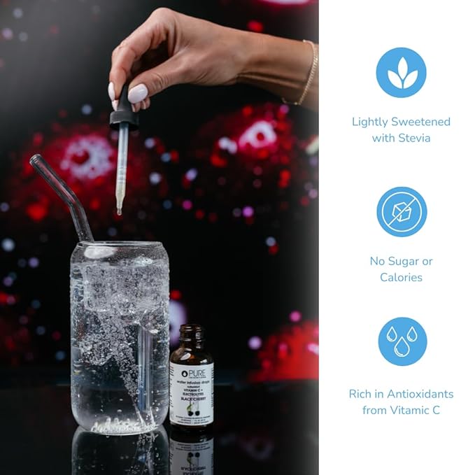 Pure Inventions - Black Cherry Water Infusion Drops - Antioxidants, Vitamin C & Electrolytes -Health & Wellness Drink -Immunity Support -Sugar Free, Zero Calorie, No Artificial Sweeteners -30 Servings
