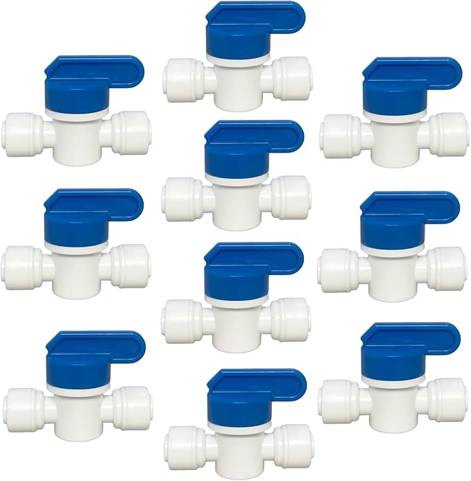 10 pcs Inline Shut Off Ball Valve 3/8 inch OD Tubing&Hose&Pipe Use Plastic Quick Connect Fittings for Water Purifier RODI System
