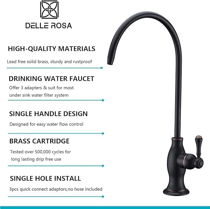 Delle Rosa Drinking Water Faucet, Solid Brass Kitchen Water Filter Faucet, Commercial Water Filtration Faucet for Under Sink Water Filter System Oil Rubbed Bronze