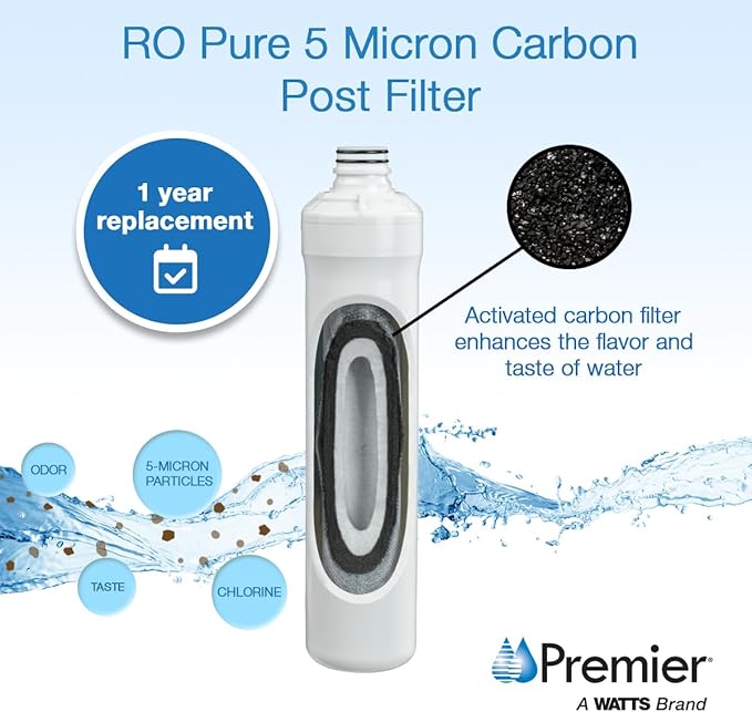 Watts Premier Annual RO Pure 5-Pack Filtration Kit for Pure Plus/Zero Pure Plus Reverse Osmosis System, Push Button Water Filter Replacement, 2 Sediment Filters, 2 Carbon Pre-Filters, 1 Post-Filter
