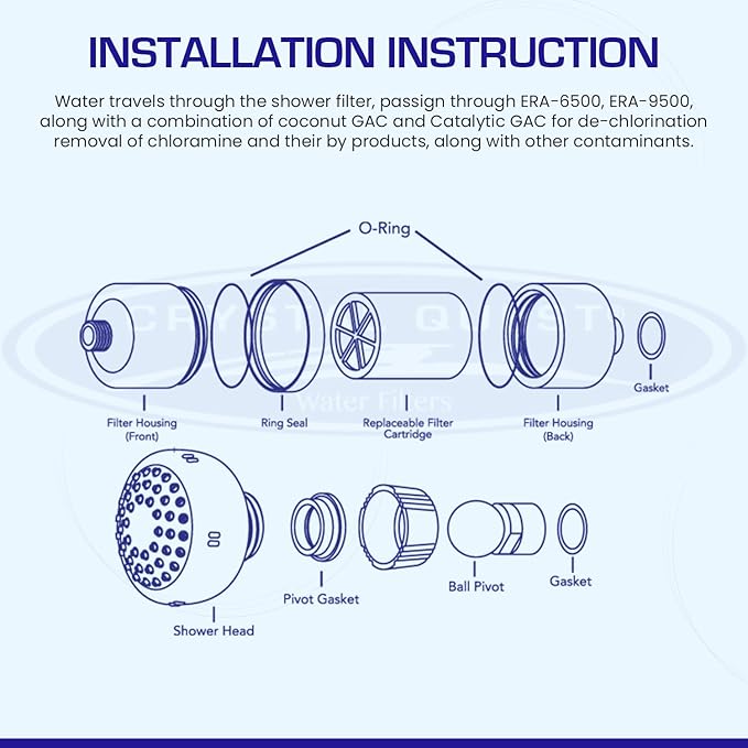 Crystal Quest Shower Filter without Shower Head - Black - Advanced Multi Stage Filtration for Cleaner Water - Removes Chlorine, Heavy Metals - Promotes Healthier Skin, Softer Hair - Long-Lasting