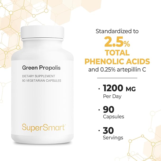 Supersmart - Green Propolis Supplement 1200mg per Day (Patented) - Natural Green Propolis Extract Brazil | Non GMO & Gluten Free - 90 Vegetarian Capsules