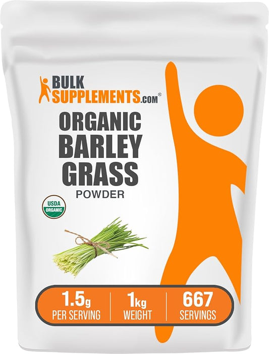 BulkSupplements.com Organic Barley Grass Powder - Green Superfood Powder, Herbal Supplement - Vegan-Friendly, 1.5g per Serving, 1kg (2.2 lbs) (Pack of 1)