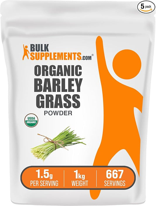 BulkSupplements.com Organic Barley Grass Powder - Green Superfood Powder, Herbal Supplement - Vegan-Friendly, 1.5g per Serving, 5kg (11 lbs) (Pack of 5)