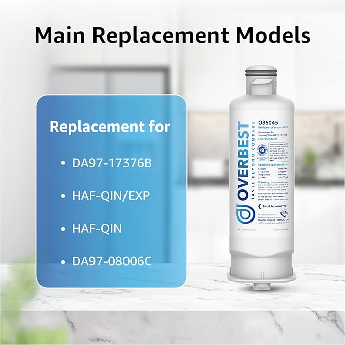 Overbest DA97-17376B Replacement for Samsung® HAF-QIN/EXP, HAF-QIN, DA97-08006C, RF28R7201SR, RF28R7351SG, RF23M8070SR, RF23M8090SG, OB6045, Refrigerator Water Filter (Pack of 3)