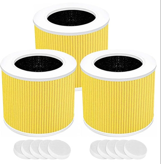 3 Pack Core Mini Pet Replacement Filter for LEVOIT Core Mini Air Purifiers, High-Efficiency Activated Carbon,Yellow