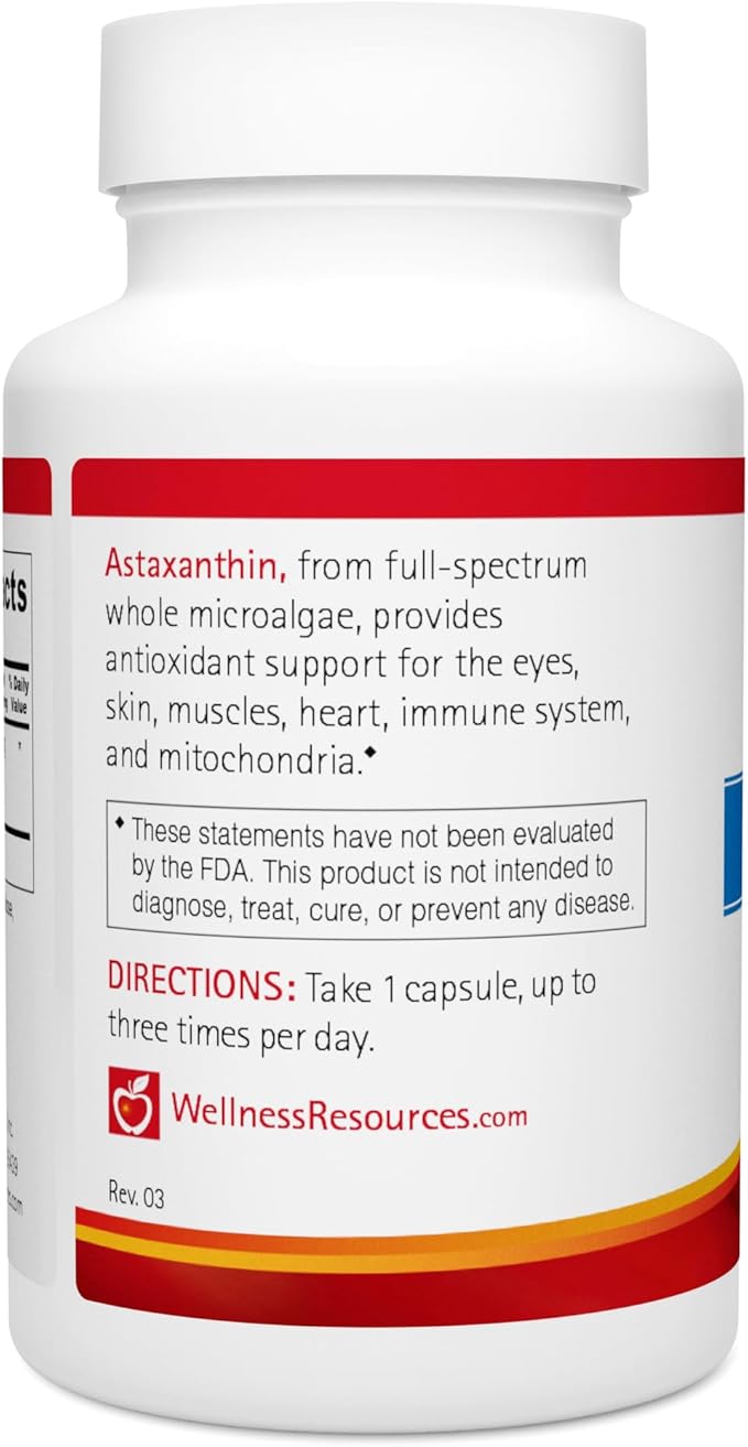 Wellness Resources Astaxanthin 6 mg | Wholefood Microalgae Haematococcus Pluvialis | High Potency Whole Algae Astapure | Astaxanthin Nutritional Supplement | 90 Capsules