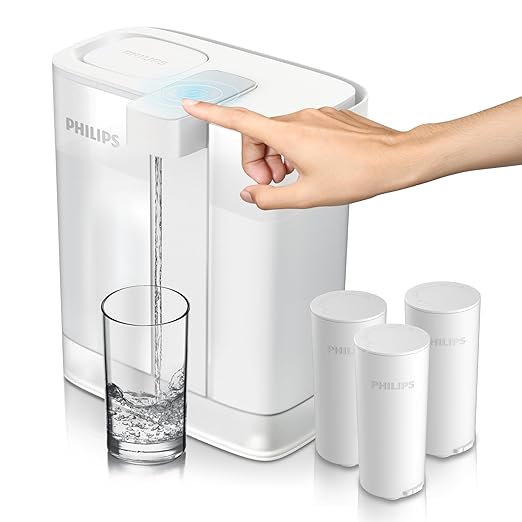 PHILIPS Water Filter Pitcher, GoZero Next-gen Instant Water Purifier Filter Dispenser with Rechargeable Battery Mirco-X Clean Tech, Reduce Chlorine Lead Copper for Fridge Door 12Cup 3Filter for 9month