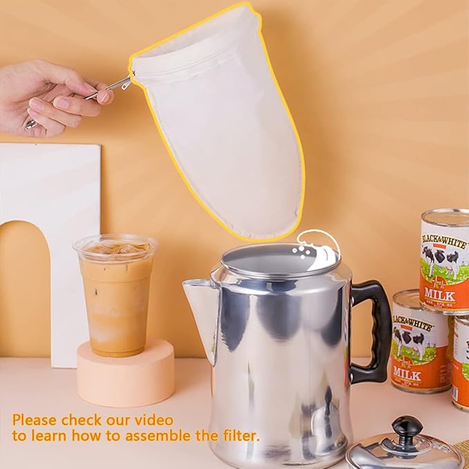 3 PCS Fine Mesh Strainer Bags with Handle, Reusable Nut Milk Bag Thai Tea Strainer, Cheesecloth for Straining NutMilk Coffee Milk Juices Honey Wine Oil