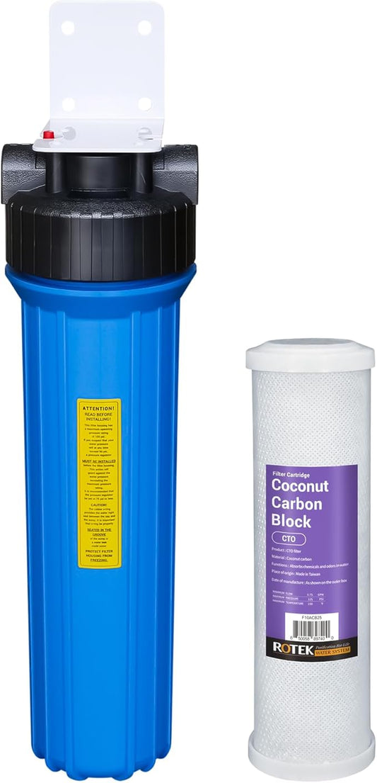 Rotek Water Systems Whole House Water Filtration System | 1-Stage Water Filter System | ACB | Clean Water | Carbon Block Filter | 20 Inch