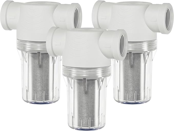 3-Pack Water Pump Strainer with 250 Mesh Stainless Steel Filter Screen, 3/4" Inch Female NPT in-line Strainer for Garden Hose Outdoor RV Water Tank Pressure Washer [White]