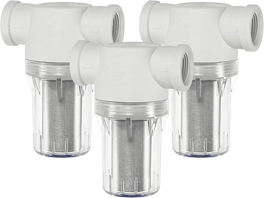 3-Pack Water Pump Strainer with 250 Mesh Stainless Steel Filter Screen, 3/4" Inch Female NPT in-line Strainer for Garden Hose Outdoor RV Water Tank Pressure Washer [White]