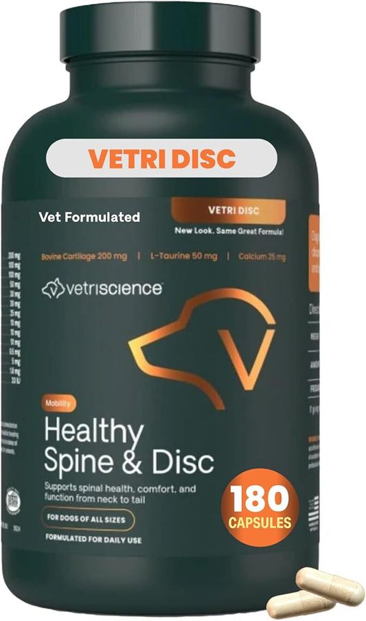 VetriScience Healthy Spine & Disc Easy-Open Capsules, Back & Spinal Support Chondroitin & Taurine Supplement for Dogs, Perfect for Dachshunds, Corgis, Frenchies & More, 180 Count