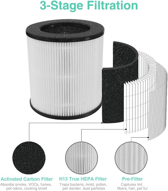 Tailulu Air Purifier Replacement Filter for D09 Air Cleaner, 3-in-1 True H13 HEPA Filter, 1 Pack