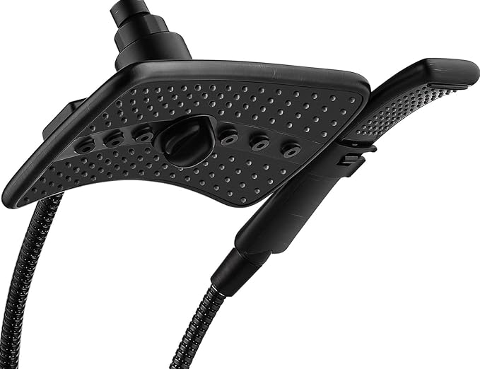 BRIGHT SHOWERS High Pressure Dual Shower Head Combo, Oil Rubbed Bronze Rainfall Showerhead with Detachable Handheld, 60" Stainless Steel Hose, Four Spray Settings