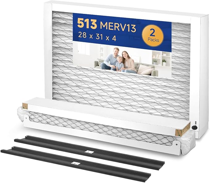 513 Replacement Filter AC Air 31x28x4 for Whole House AirPurifiers Model #510 1510 2516 Upgraded Rail Kit replacement Frame HVAC Furnace Air conditioner Healthy Air 13 2 Packs