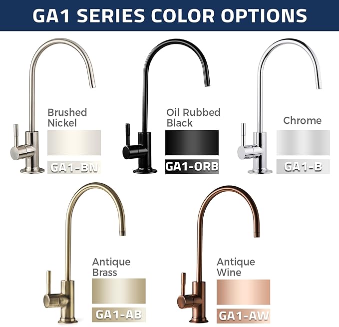iSpring GA1-B Reverse Osmosis, Kitchen Bar Sink Lead-Free Drinking Water Faucet, Contemporary Style, High Spout, Chrome - 1/4"