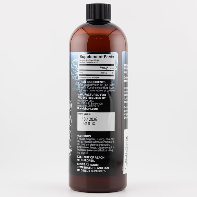 Silver Solution pH Balanced - Alkaline Structured Silver Solution Unflavored Liquid for Daily Immune Support - 30ppm Gluten Free - 16 oz