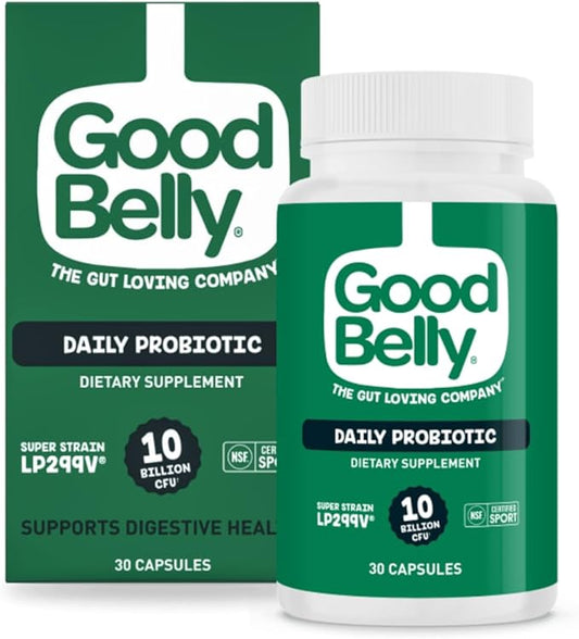 GoodBelly Probiotic Capsules for Digestive Health | Vegan Probiotic Supplement with 10 Billion Live Cultures | Probiotics for Women & Men | 30 Capsules
