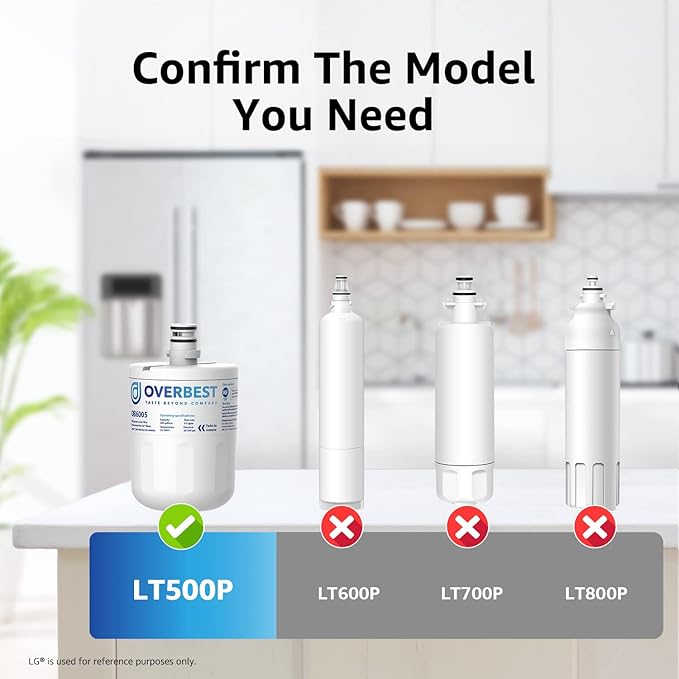 Overbest 5231JA2002A Refrigerator Water Filter, Replacement for LG® LT500P®, GEN11042FR-08, Kenmore® 9890, 46-9890, HDX FML-1, ADQ72910911, ADQ72910901, LFX25974ST, LFX25973ST, LSC27925ST, 3 Pack