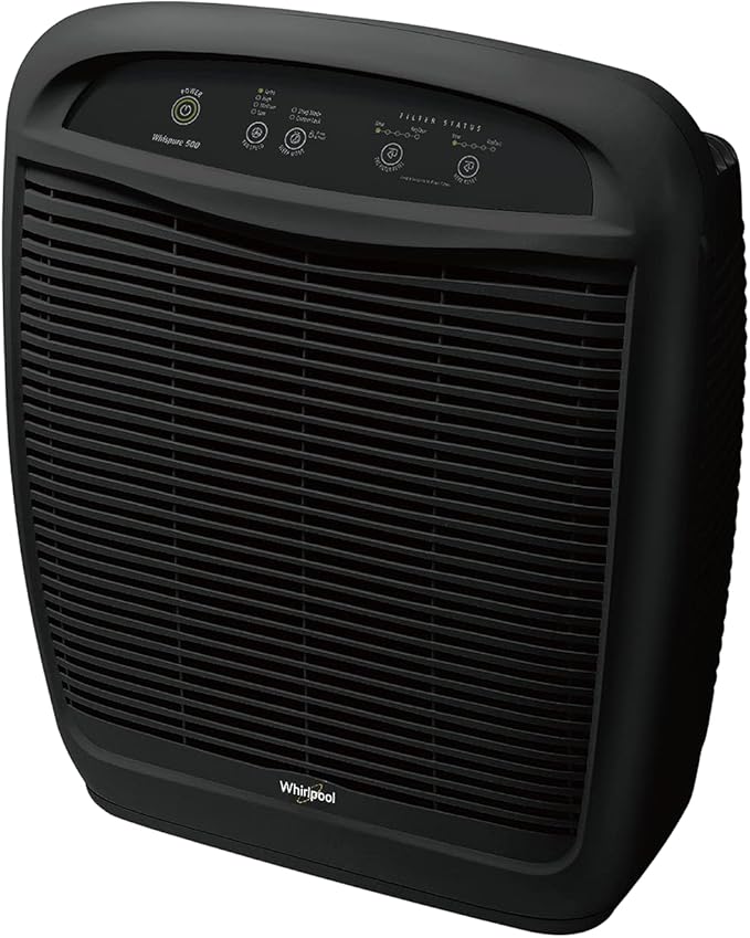 Whirlpool WP500B WP500 Whispure Air Purifier – 490 sq ft Filtration with True HEPA and Carbon Pre-Filter 8171434K, 1183054K. Compact Odor Allergen Eliminator (WP500B-Slate, Large, Slate Black