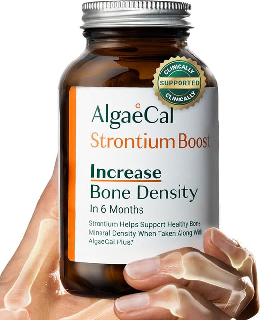 AlgaeCal - Strontium Boost, Natural Calcium Supplement for Bone Density Increase, Strontium Citrate 680 mg, Easy to Swallow for Bone Health & Bone Strength, Gluten-Free - 60 Veggie Caps- Made in USA