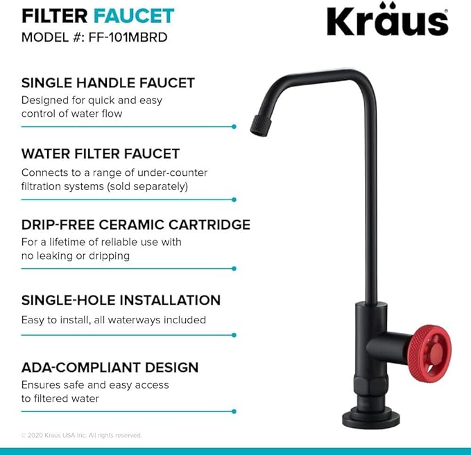 KRAUS Urbix 100% Lead-Free Kitchen Water Filter Faucet in Matte Black/Red, FF-101MBRD
