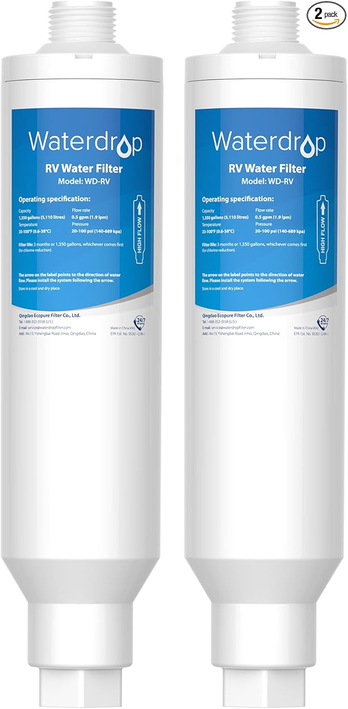 Waterdrop RV/Marine Water Filter, Camper Water Filter, NSF Certified, Garden Hose Filter, Greatly Reduces Chlorine, Bad Taste, Odor, 2 Pack
