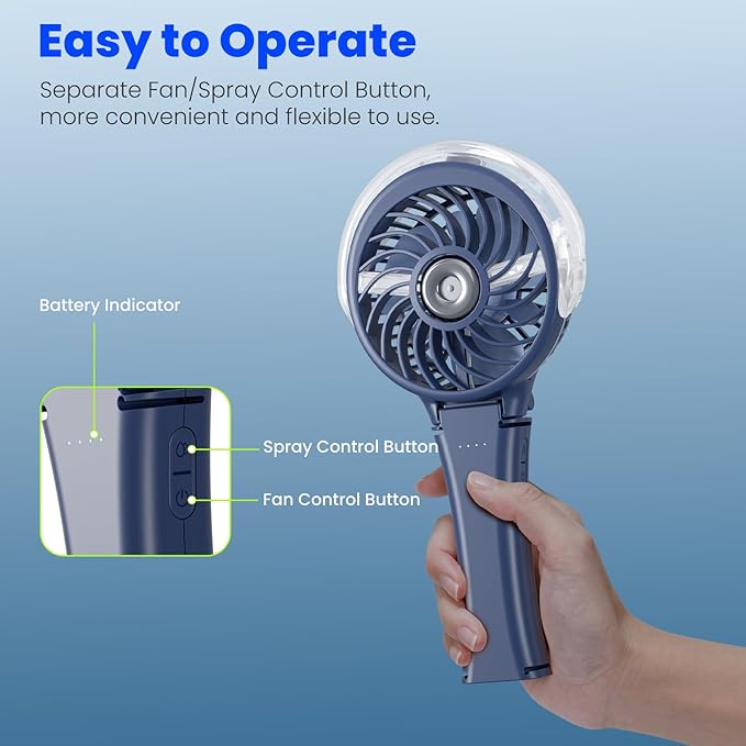 HandFan 2025 Upgraded Portable Misting Fan, Two Button Easy Operation, Handheld Rechargeable Mister Fan, Spray Water Mist Fans, Mini Electric Cooling Fans for Travel, Outdoors, Disney(Royal Blue)