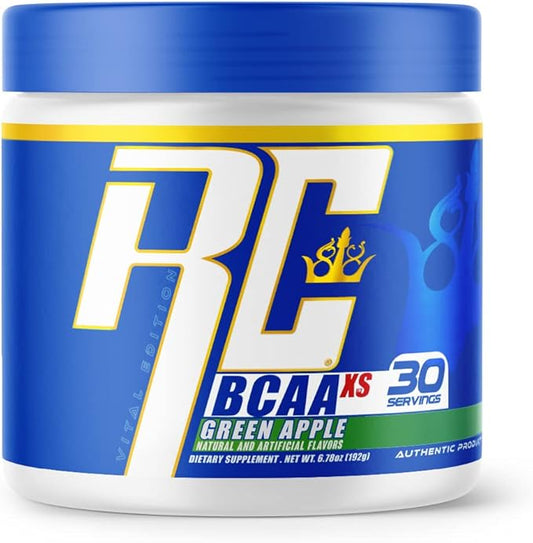 Ronnie Coleman Signature Series 30 Servings, XS BCAAs Amino Acids Powder with EAAs, Sugar Free Hydration Drink and Muscles Recovery Supplements, Green Apple Flavored Post Workout Powder