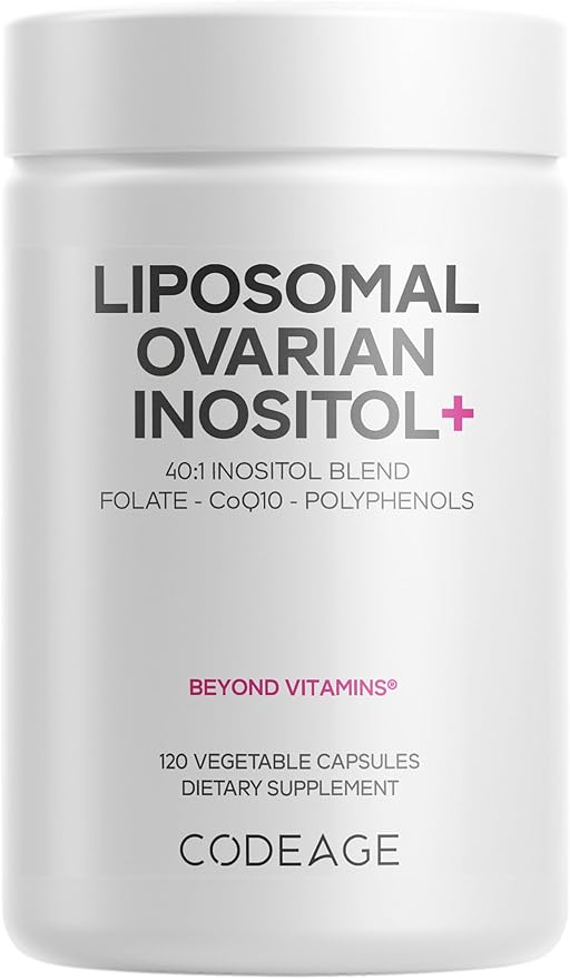 Codeage Liposomal Ovarian Inositol+ Supplement - Myo-Inositol & D-Chiro-Inositol 40:1 Blend, Folate 5-MTHF, CoQ10, Pomegranate & Wild Blueberry, Liposomal Delivery, Non-GMO, Gluten-Free - 120 Capsules