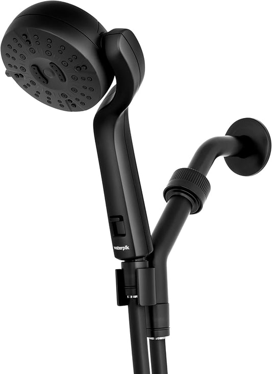 Waterpik Caddy Buddy Pivoting Hand Held Shower Head With 5-Foot Hose, 5-Mode with High Pressure Sprays, Matte Black, PHO-555E