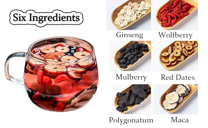 Kidney Tea Formula Ginseng Six Treasure Tea,𝑲𝒊𝒅𝒏𝒆𝒚 𝑪𝒍𝒆𝒂𝒏𝒔𝒆 𝑻𝒆𝒂,Ginseng,Red Date,Mulberry Chinese Health Formula For Men Women (40PCS)